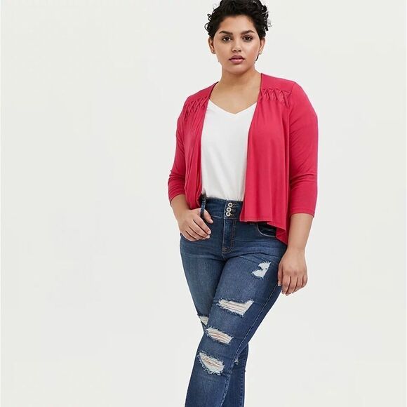 TORRID Fuschia Pink Super Soft Lattice Insert Hi-Lo Cardigan Size 2X - Picture 2 of 9